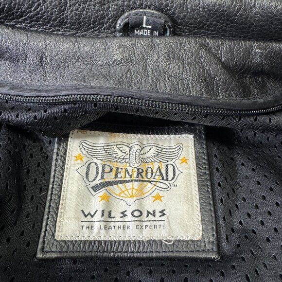 Wilsons Leather Open Road Black Motorcycle Jacket Coat Moto Biker Size L Zippers - Picture 10 of 12